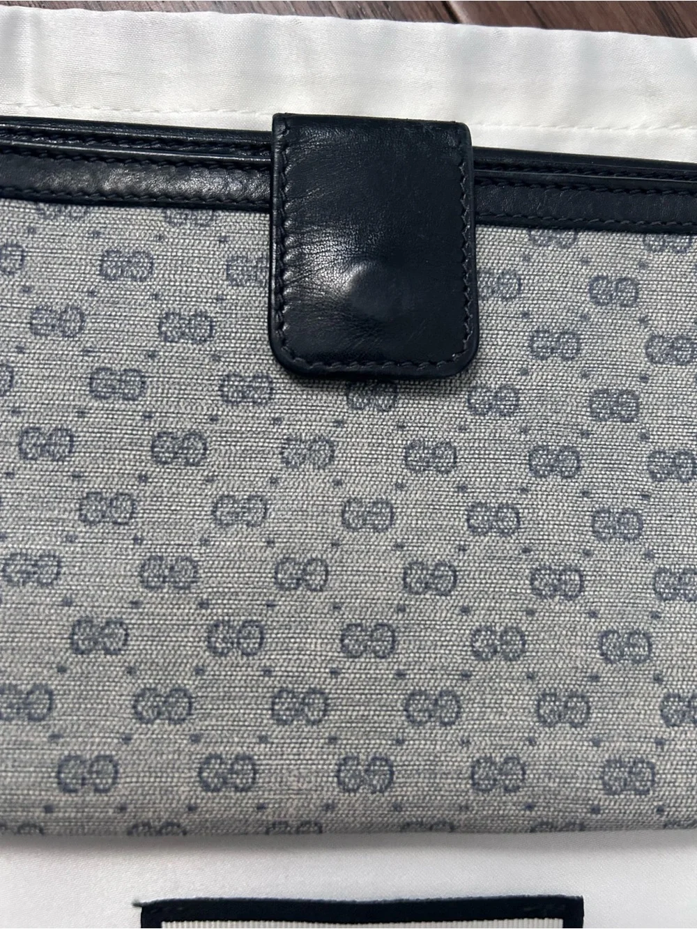 Gucci Gray Monogram Canvas Card Holder with Black Trim